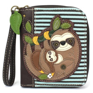 Zip-Around Wallet - Sloth Family - blue stripe