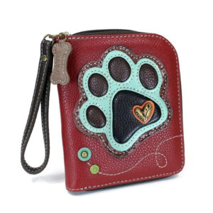Zip-Around Wallet - Pawprint Teal - burgundy