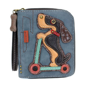 Zip-Around Wallet - Wiener Dog Scooter - indigo